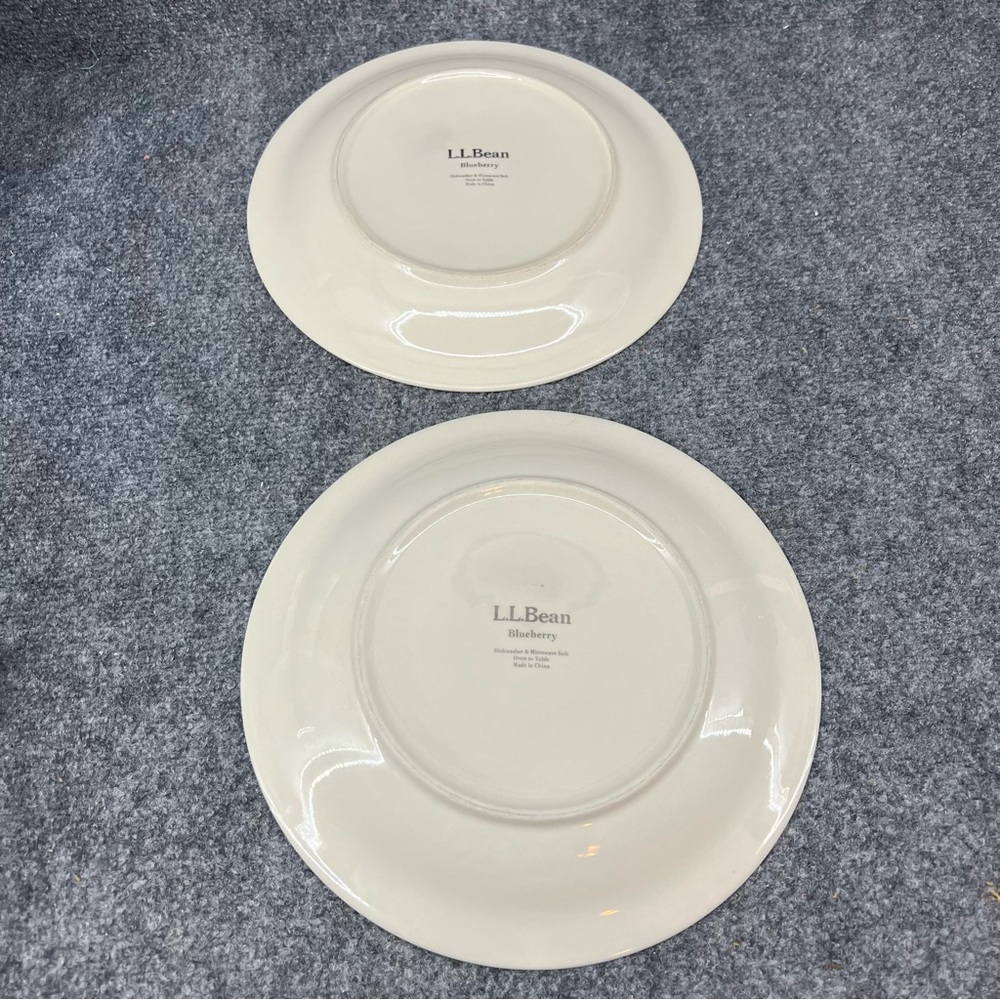 LL BEAN Blueberry Stoneware 11" Dinner Plate Lot Of 2 Blue Band - Picture 3 of 7
